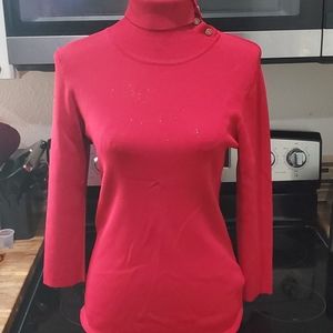 Dana Buchman Women Xl Red Thin Knit Turtleneck Swe